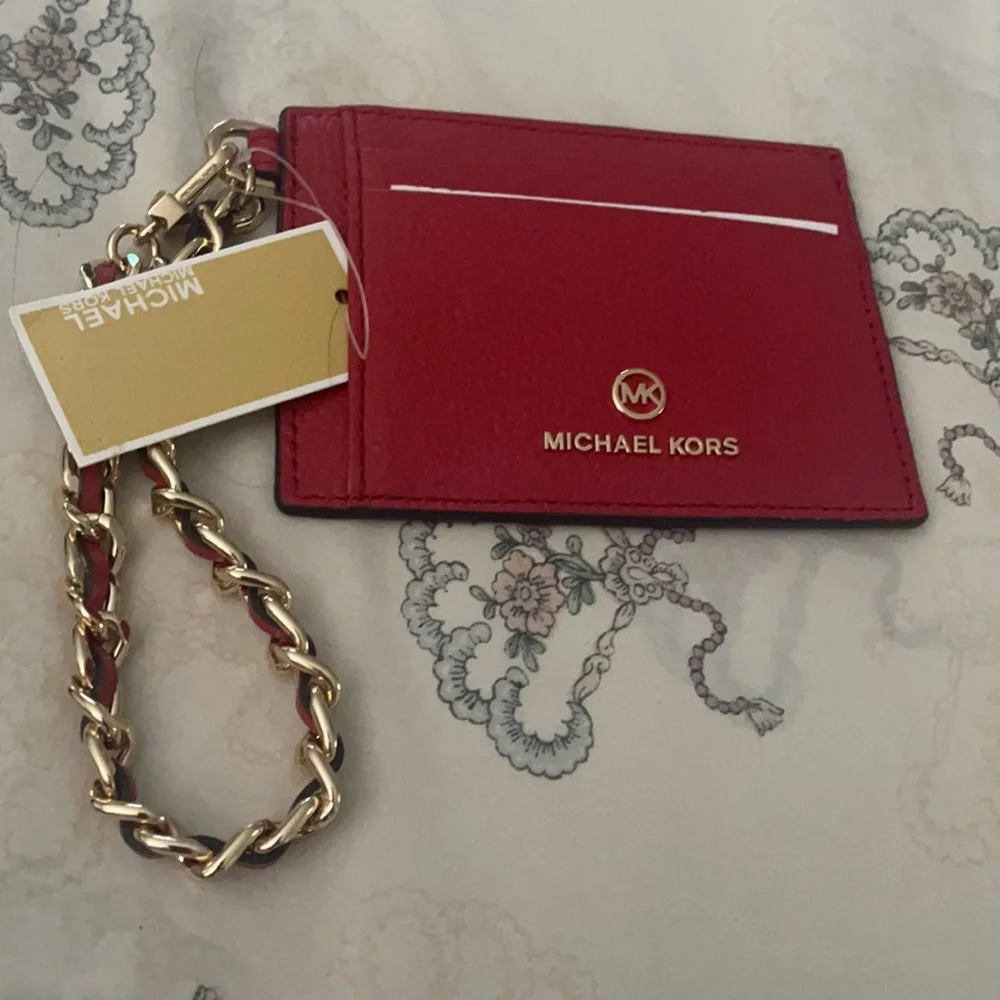 MK Jet Set Charm Small ID Chain Leather Card Holder